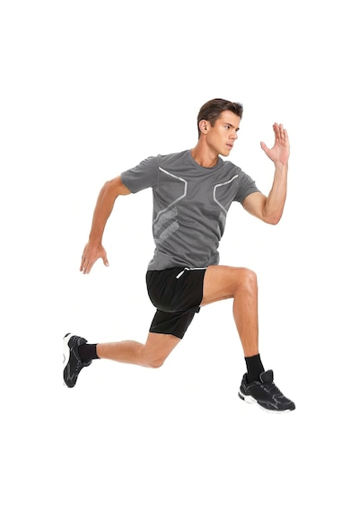 Genius Store Erkek Spor Tişört Antreman Gym Polyester Erkek Sporcu T-shirt Şeritli-tişört Gri