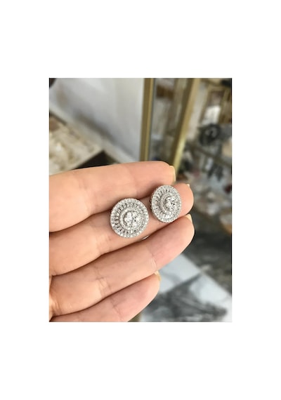 Taş Tasarımlı Yuvarlık Model Silver Renkli Küpe Gümüş
