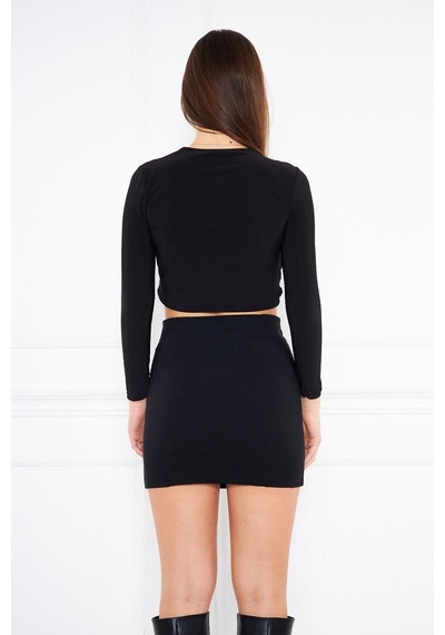 Darlin Moda Siyah Yırtmaçlı Mini Etek Dm2016 Siyah
