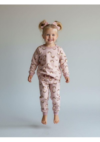 Kız Çocuk Pamuklu Gökkuşağı Desenli Pijama Takımı-16274 Renkli