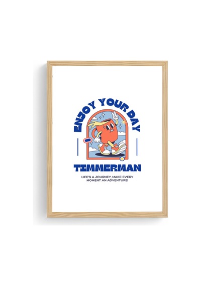 Doğal Ahşap Çerçeveli Retro Pop Art Tablo - Enjoy Your Day Motivasyon Huhu2503