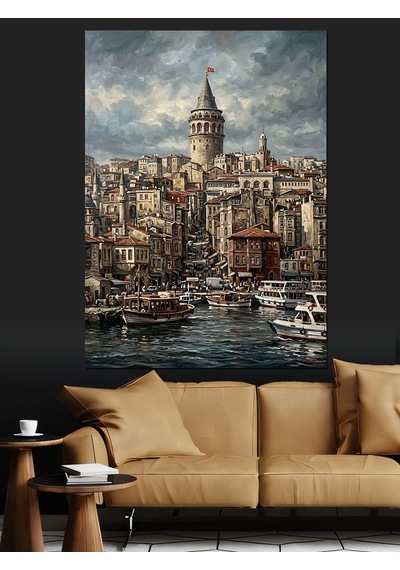 Denizden Galata Kulesi Ve İstanbul Dekoratif Kanvas - Mdf Ahşap Tablo
