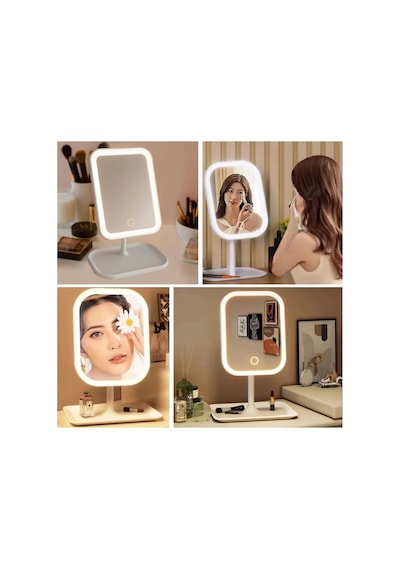 Yumurcak Shop Dokunmatik Led Işıklı Kare Makyaj Aynası Altı Organizer Kaseli, Ayarlanabilir Aydınl