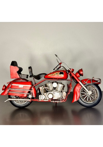 Kırmızı Alev Motifli El Yapımı Metal Motosiklet Biblo 25 Cm