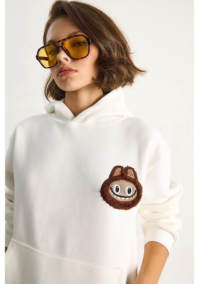 Shade Kadın Nakış İşlemeli Kapüşonlu Kanguru Cepli Sweatshirt 6045 60284098 - Ekru