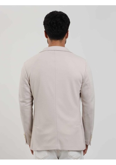 Dufy Krem Erkek Slim Fit Düz Mono Yaka Casual Ceket - 104445-krem Krem