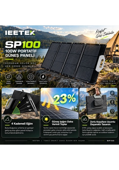 Initial Entropy Energy 100w Katlanabilir, Taşınabilir Güneş Paneli Yüksek Verimli Mc4 Çıkışlı Solar Panel