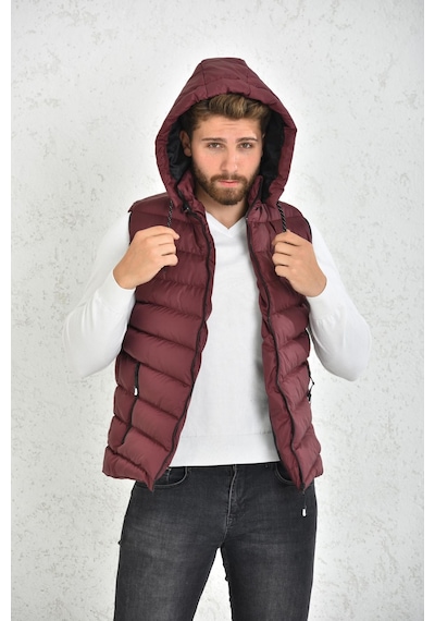 Wapp Erkek Bordo Jel Dolgu Çıkarılabilir Fermuarlı Kapüşon Şişme Yelek