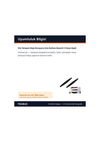 Trobus Oto Tampon Köşe Koruyucu Çıta Karbon Desenli 2 Parça Siyah