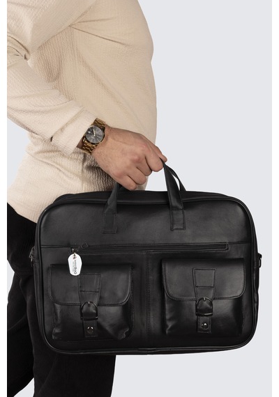 Westbag Unisex Hakiki Deri Laptop & Evrak Çantası Uzun Omuz Askılı 15-16 İnç Siyah