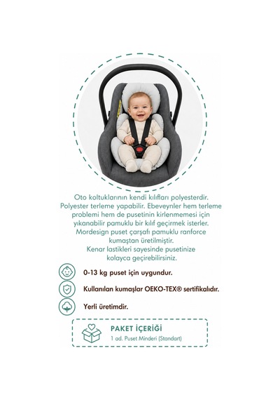 Bel Destekli Ortopedik Bebek Puset Minderi, Yıldız Serisi, Gri