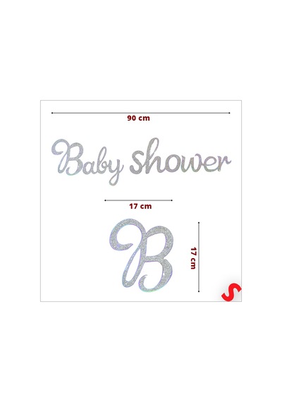 Baby Shower Simli Folyo Karton Banner, 90 Cm - Gümüş Diğer