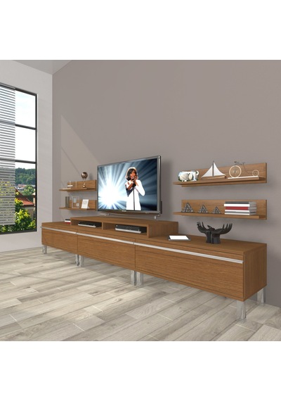 Decoraktiv Ekoflex 270r Mdf Krom Ayaklı Tv Ünitesi Tv Sehpası Ceviz