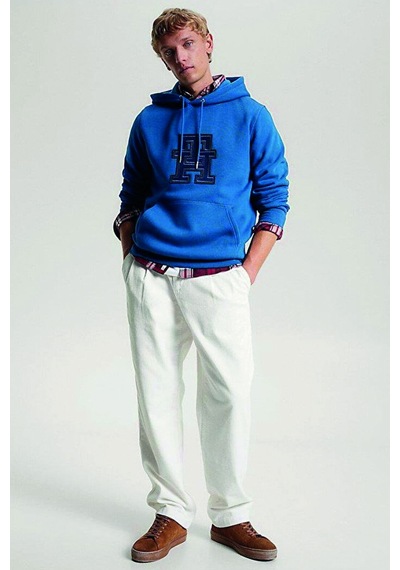 Tommy Hilfiger Logo Baskılı Kanguru Cepli Sweat Lacivert