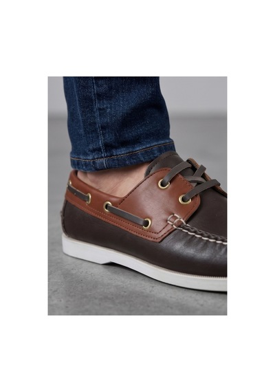 Crc Ayakkabı %100 Hakiki Deri Glossy Leather Men's Shoes - Urban Street Style Kalın Taban Kahverengi Antik