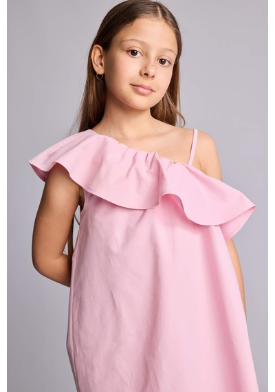 Defacto Kolsuz Pamuklu Mini Elbise Kız Çocuk H7519a826hspn86 Pembe-pn86