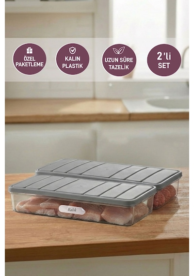 Selka Home Nora Küçük Boy Saklama Kabı 2'li 1.2 L Gri