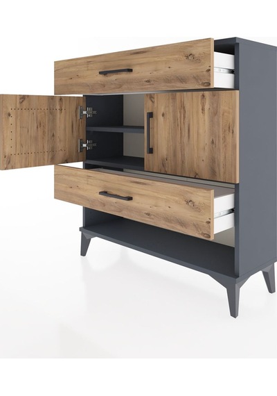 Arges Şifonyer 2 Raflı 2 Çekmeceli 2 Kapaklı 88x30x96 Antrasi... Antrasit