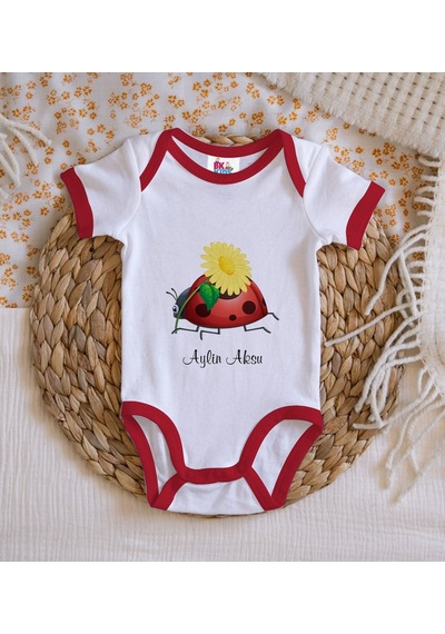 Bk Gift Bk Kids Kişiye Özel Uğur Böceği Tasarımlı Kırmızı Bebek Body Zıbın-2
