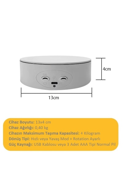 Schulzz 13 Cm Panorami V2 Mini Ai Stant 360 Dönen Çekim Ve  Ürün Sunum Standı 4 Kg Kapasiteli Beyaz 13cm
