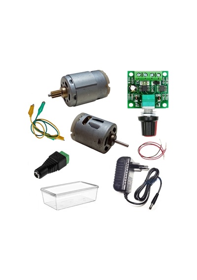 Dc 12v Adaptörlü Motor Hız Devri Kontrol Kartı İle 2 Tip Güçlü Motor Hız Devir Pwm Ayarı Öğrenci Hobi Deney Seti