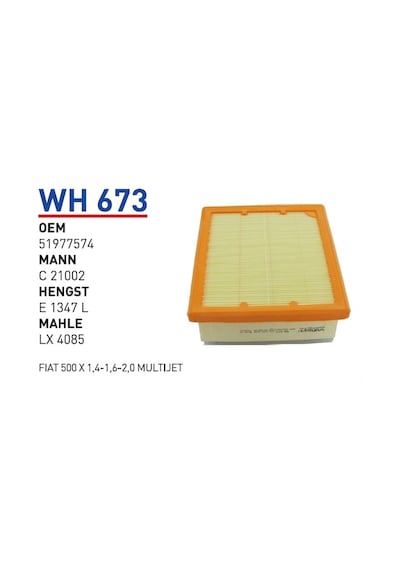 WUNDER WH673 HAVA FİLTRESİ - FİAT 500 X 1,4-1,6-2,0 MULTİJET