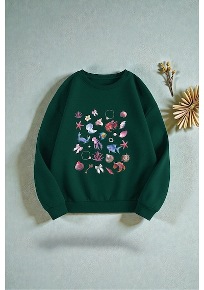 Uyguntarz Çok Renkli Deniz Kabukları Serisi Baskılı Sweatshirt 3'lü Fırsat Paketi