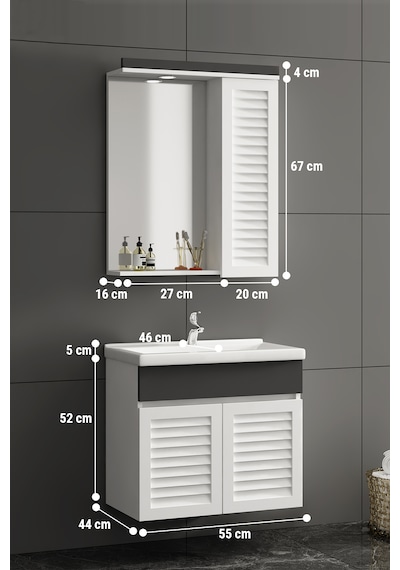 Çuha 55 Cm Beyaz-antrasit Gri Mdf Panjur Asma Banyo Dolabı Takımı Beyaz - Antrasit Çuha 55 Cm Beyaz-antrasit Gri Mdf Panjur Asma Banyo Dolabı Takımı Beyaz - Antrasit