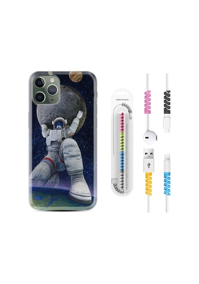 Apple Uyumlu iPhone 12 Pro Kılıf Kablo Koruyuculu Astronot Ve Dünya 1759