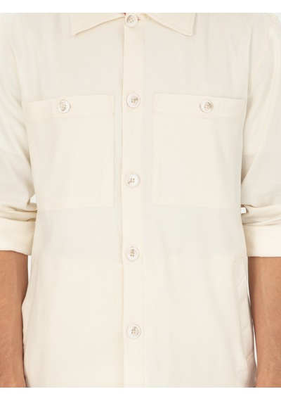 Cacharel Ekru Regular Fit Keten Karışımlı Cepli Ceket Gömlek 15469610
