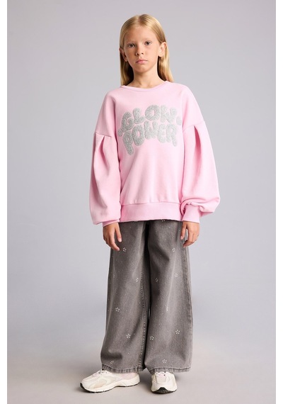 Defacto Bisiklet Yaka Baskılı Balon Kol Sweatshirt Kız Çocuk I5291a826wnpn441 Pembe-pn441