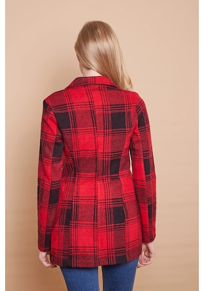 Ekose Desenli Yakalı Uzun Kol Tek Düğme Yünlü Kumaş Kışlık Blazer Ceket -bordo Desen Bordo D. Ekose Desenli Yakalı Uzun Kol Tek Düğme Yünlü Kumaş Kışlık Blazer Ceket -bordo Desen Bordo D.