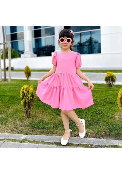 Minigimin Cicileri Miniğimin Cicileri Karpuz Kol Pembe Kız Keten Elbise