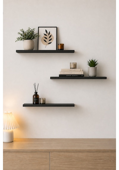 Nest 3 Raflı Gizli Monte Uçan Raf 50 15 Cm Siyah Wood