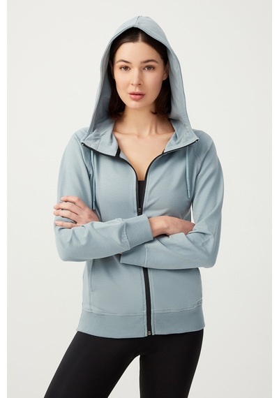 Los Ojos Kadın Mavi Gri Kapüşonlu Fermuarlı Sweatshirt Eşofman Üstü Mavi Gri
