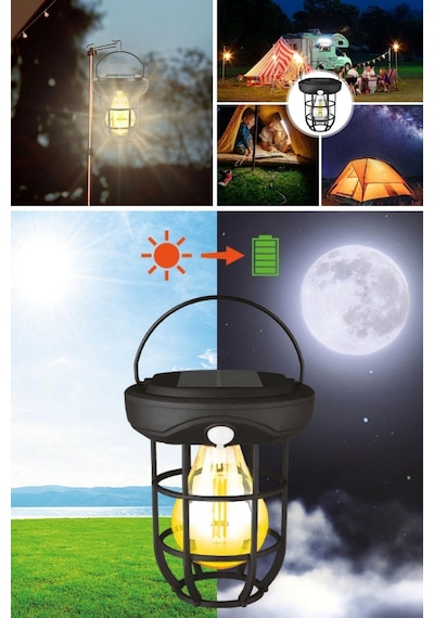Buffer Solar Kamp Feneri - Güneş Enerjili, Otomatik Şarj Ve Gece Işığı, Taşınabilir Ve Asılabilir Led Dış Mekan Lamba