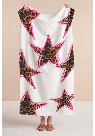 Leopar Yıldız Desenli Plaj Havlusu-pop Art Beyaz Pembe Havuz Deniz Banyo Hızlı Kuruyan Sahil Örtüsü Çok Renkli