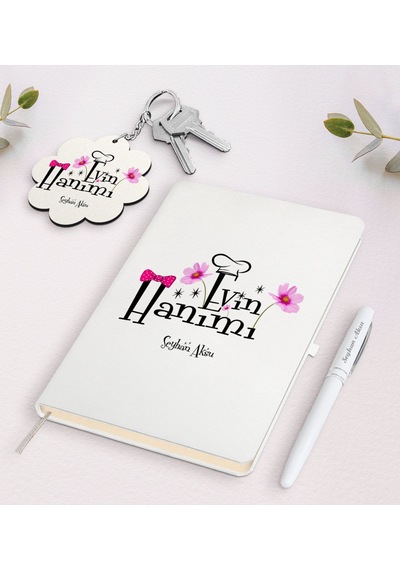 Kişiye Özel Evin Hanımı Beyaz Defter Kalem Ve Anahtarlık S