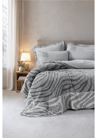 Cotton Box Fleece Çift Kişilik Yatak Örtülü Nevresim Takımı Tero Gri