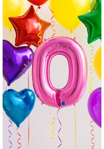 Folyo Rakam 0 Sıfır Pembe Renkli 40 İnç 100 Cm Grabo Doğum Günü Balonu Çok Renkli