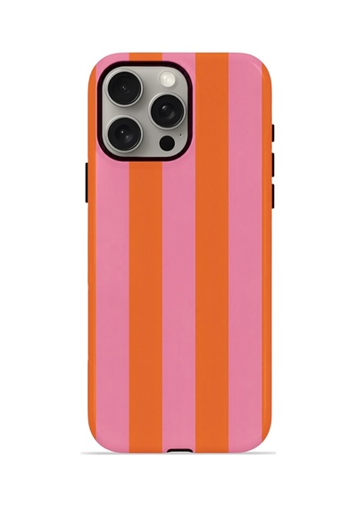 Apple iPhone Uyumlu 15 Pro Vorian Çift Katmanlı Magsafe Kılıf Tangerine Rose Stripe