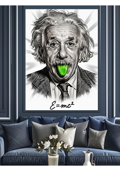 Dil Çıkaran Einstein Portresi Dekoratif Kanvas - Mdf Ahşap Tablo