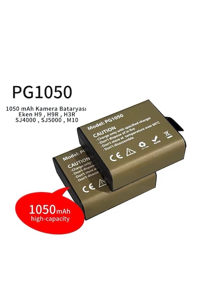 Ultratekno 2 Adet Pg1050 Batarya Eken Aksiyon Kamera Bataryası 3.7v 1050mah 3.885wh Altın