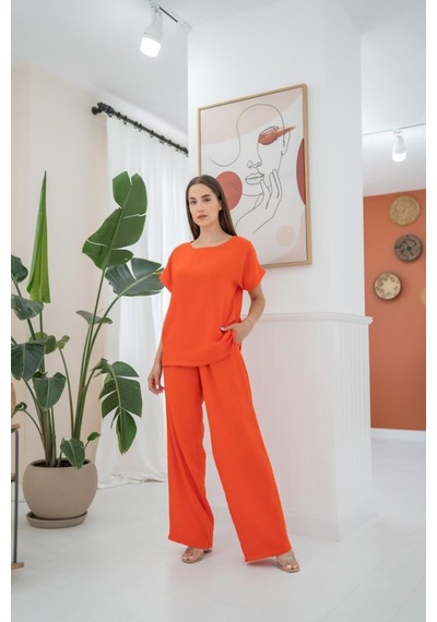 De'charme Oranj T-shirt Ve Pantolon Takım