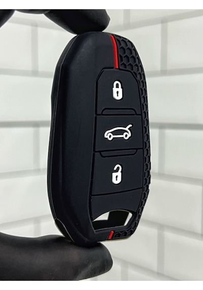 Peugeot 208 308 408 508 2008 3008 5008 Petek Desenli Anahtar Kılıfı Siyah Kırmızı