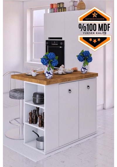Mdf Adore Çok Amaçlı Mutfak Adası 2 Kapaklı Raflı Ceviz Mdf Adore Çok Amaçlı Mutfak Adası 2 Kapaklı Raflı Ceviz