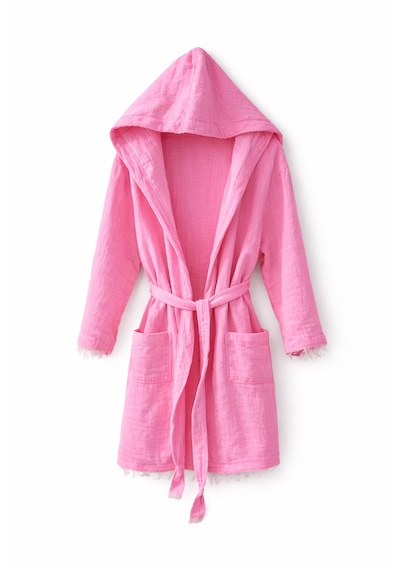 Muslin Efes Kısa Kapşonlu/cepli Bornoz Aquatolıa Pembe