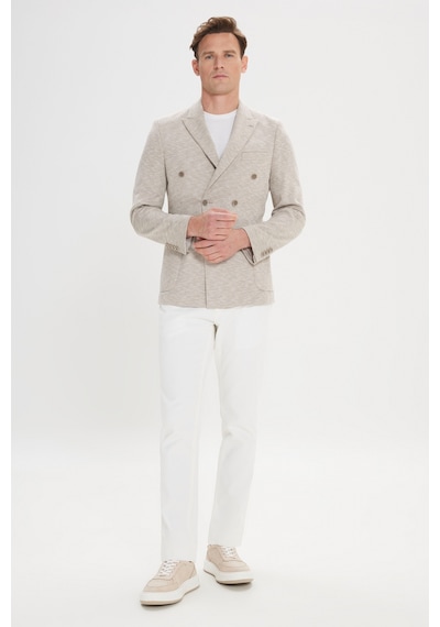 Ac&co Erkek Bej Slim Fit Dar Kesim Kırlangıç Yaka Pamuklu Desenli Blazer Ceket