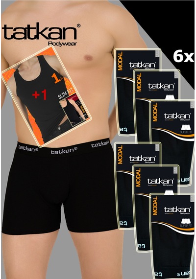 Mataş Tatkan - 6'lı - Penye Modal Erkek Boxershort Siyah