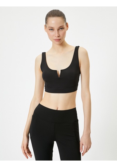 Koton Sporcu Sütyeni Kaplı Kalın Askılı Kesik Yaka Slim Fit Siyah 4sak30037nk Siyah